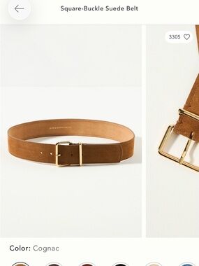 Square-Buckle Suede Belt in Cognac